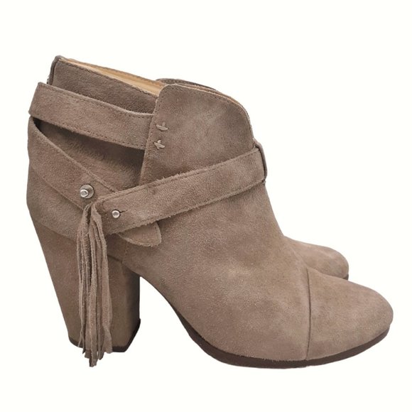 Rag & Bone Harrow Ankle Wrap Fringe Beige Suede Ankle Boots 39.5 - Picture 1 of 16